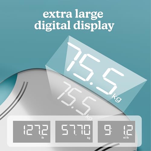 Balance de poids corporel Homedics Essentials XL - Digital Scale Écran LED Grande - Poids en kg/lb/st, Verre Trempé Élég