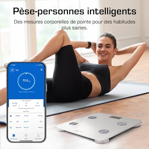 BaladeurBalanceActiveEraimpédentiométriquedequalité.BigInteger Bluetooth15fonctions,poidscorporelprécis,pouradultes-Blan